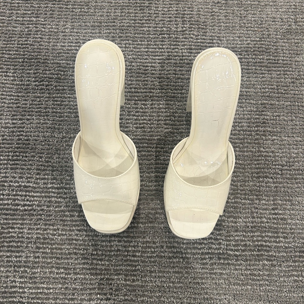 White 5 inch heels with open toe